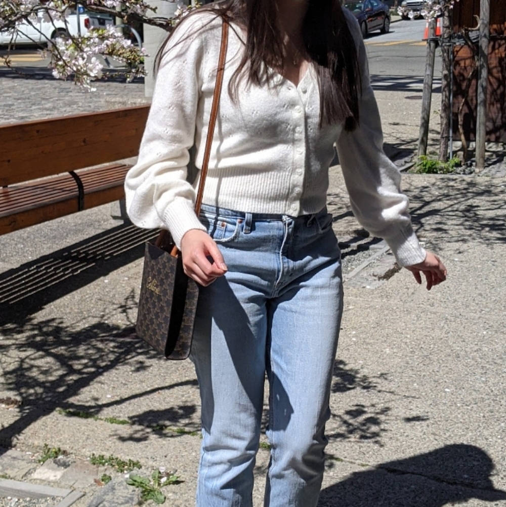 Abercrombie & Fitch White Puff Sleeve Pointelle Cardigan Size XS - Picture 8 of 9